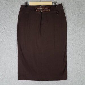 Lauren Ralph Lauren Pencil Skirt Womens 8 Brown Double Buckle Midi Office Career